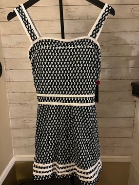 Navy & White Patterned Sundress with Strappy Details